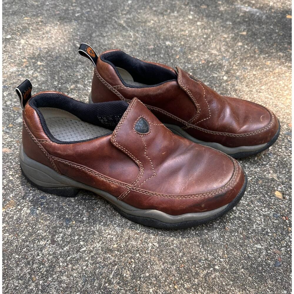 Ariat Men's Shoes Ralley Size 9 D Slip Resistant On Brown Leather Moc Loafer